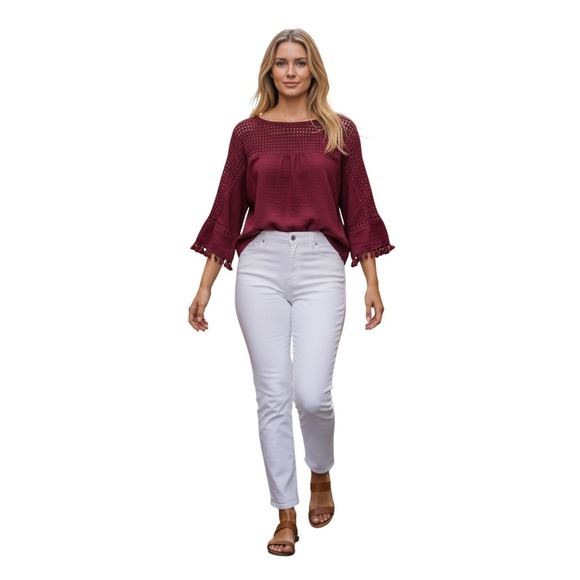saturday skin Tops - Anthropologie Saturday Sunday Magenta 100% Cotton Crochet Tassel Boho Blouse S